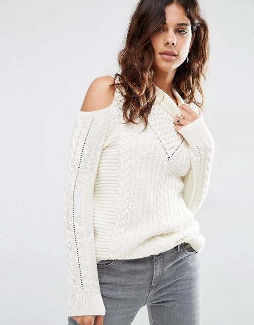 ASOS Sweater in Cable Stitch with Cold Shoulder at asos.com | ASOS US