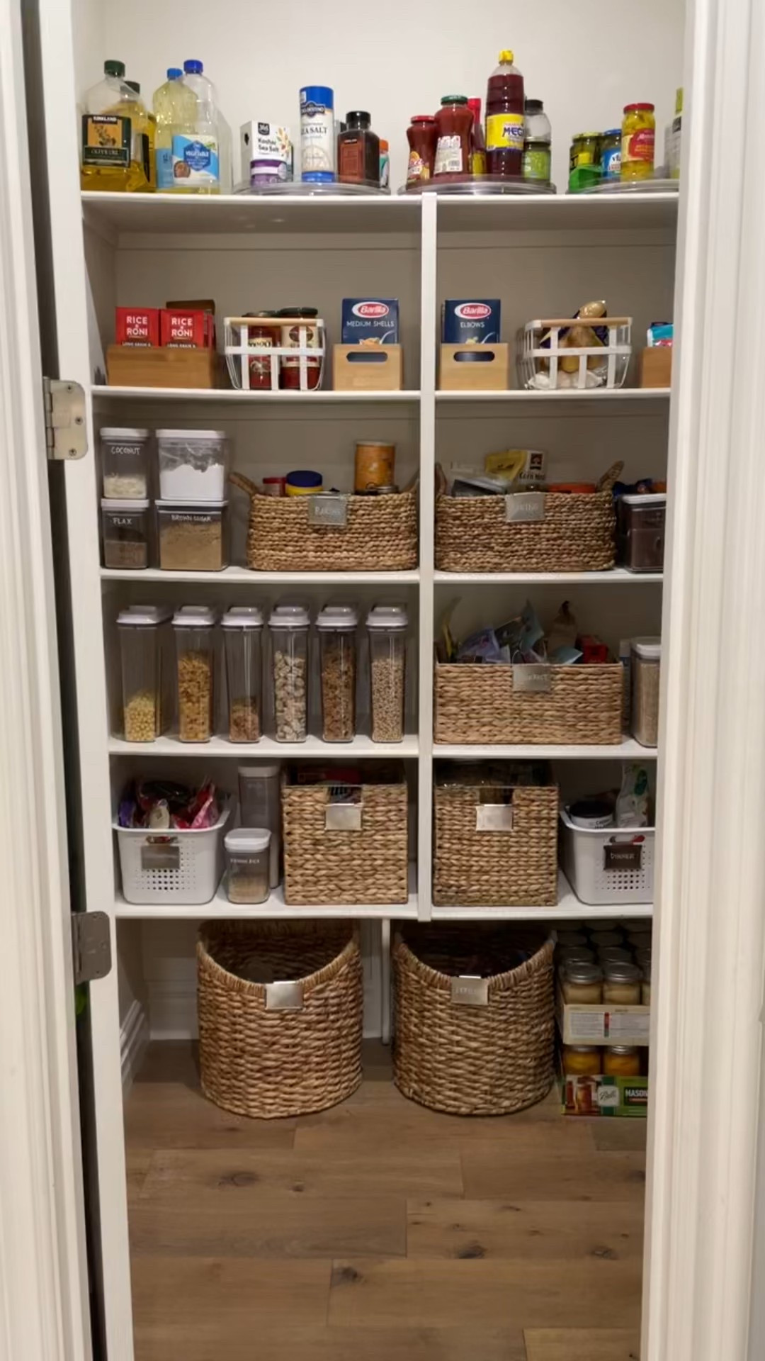 My organized pantry makes cooking SO much easier! 🏺✨ Clear containers, lazy Susans, tiered shelves - everything has a home. I can see exactly what I have and nothing gets lost in the back! Shop all my pantry organization favorites below! #pantryorganization #organized #kitchenorganization #clearcanisters