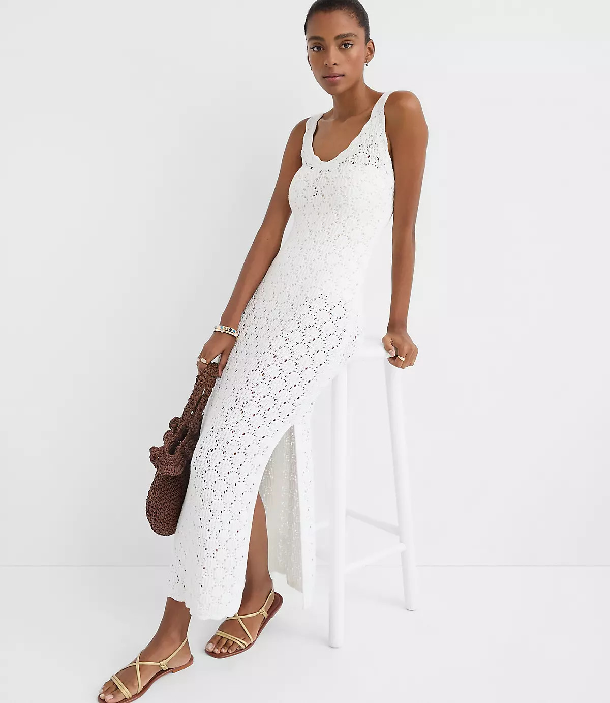 LOFT Beach Stitchy V-Neck Maxi Sweater Dress | LOFT