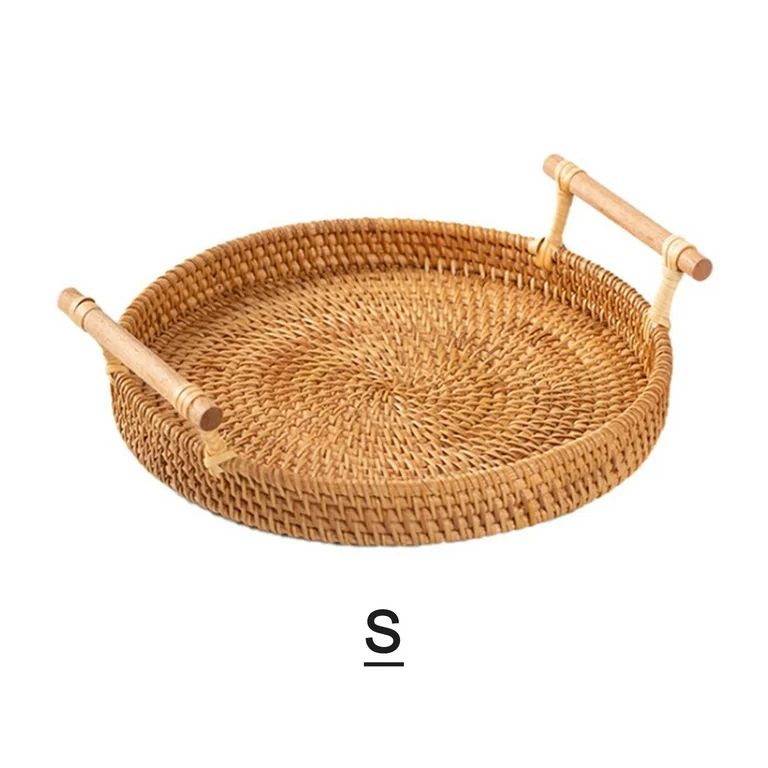 Irfora Round Rattan Bread Basket Woven Serving Tray with Handles for Cracker Dinner Parties Coffe... | Walmart (US)