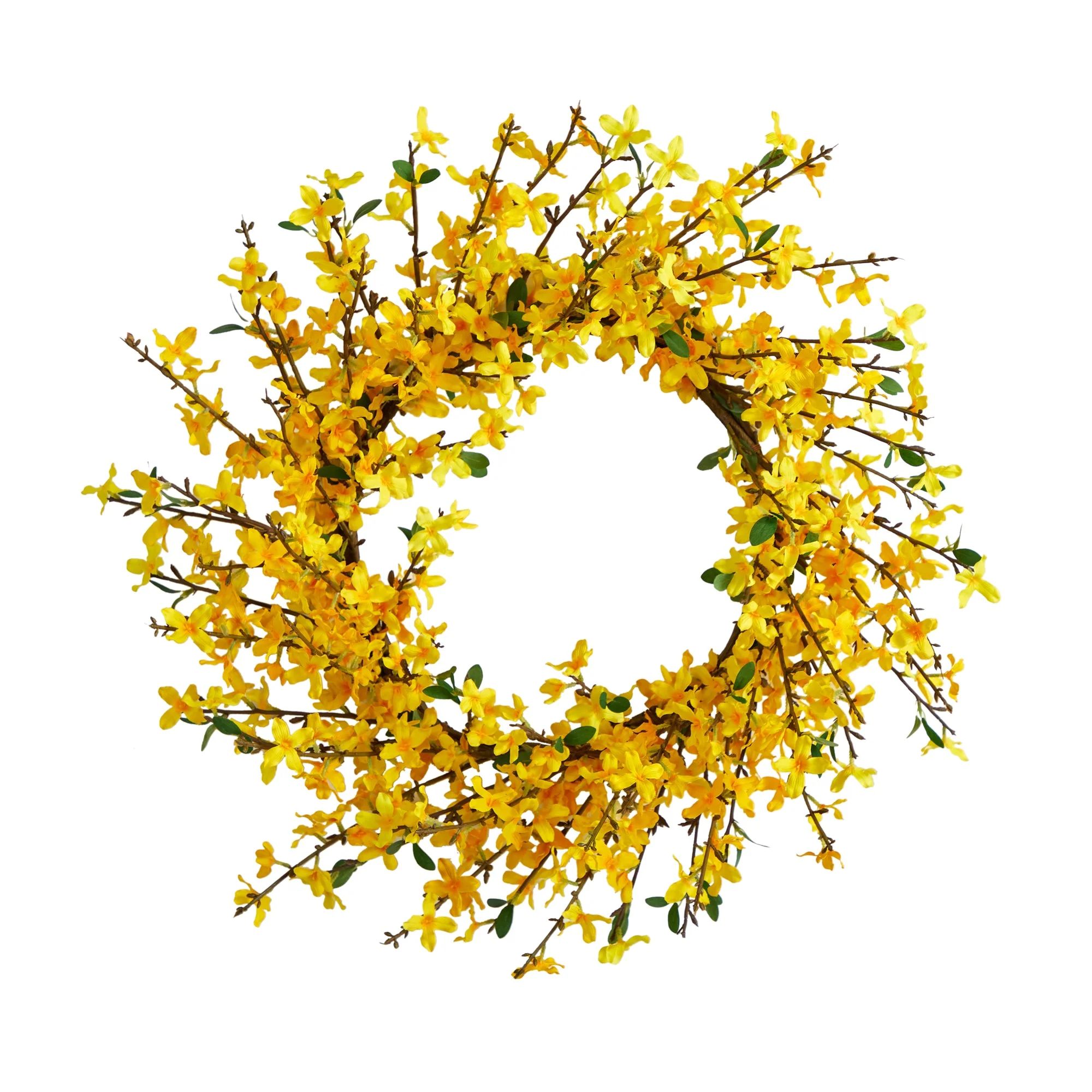 22” Forsythia Artificial Wreath | Nearly Natural | Nearly Natural