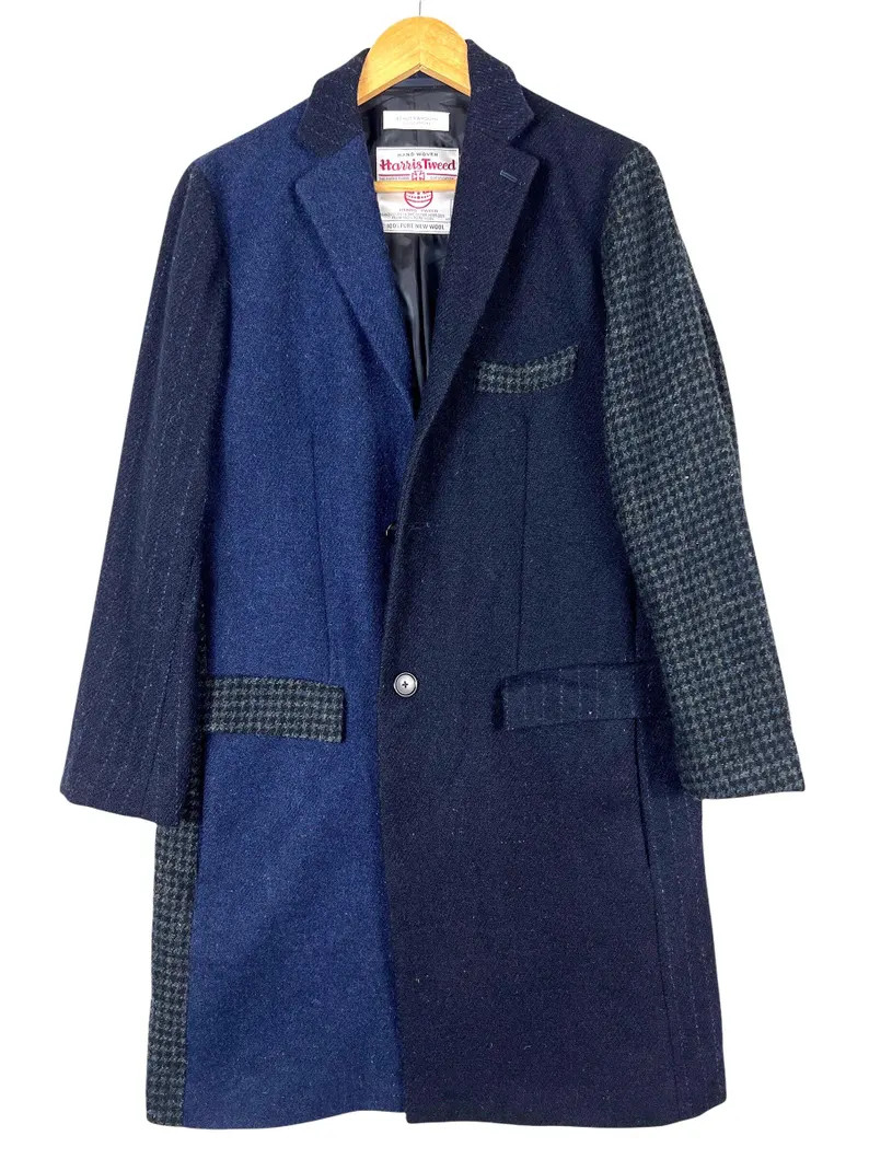 Vintage Harris Tweed Beauty and youth United arrows harringbone wool patchwork coat | Etsy (US)