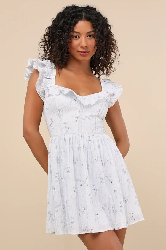 Velia Light Blue Floral Textured Flutter Sleeve Mini Dress | Lulus