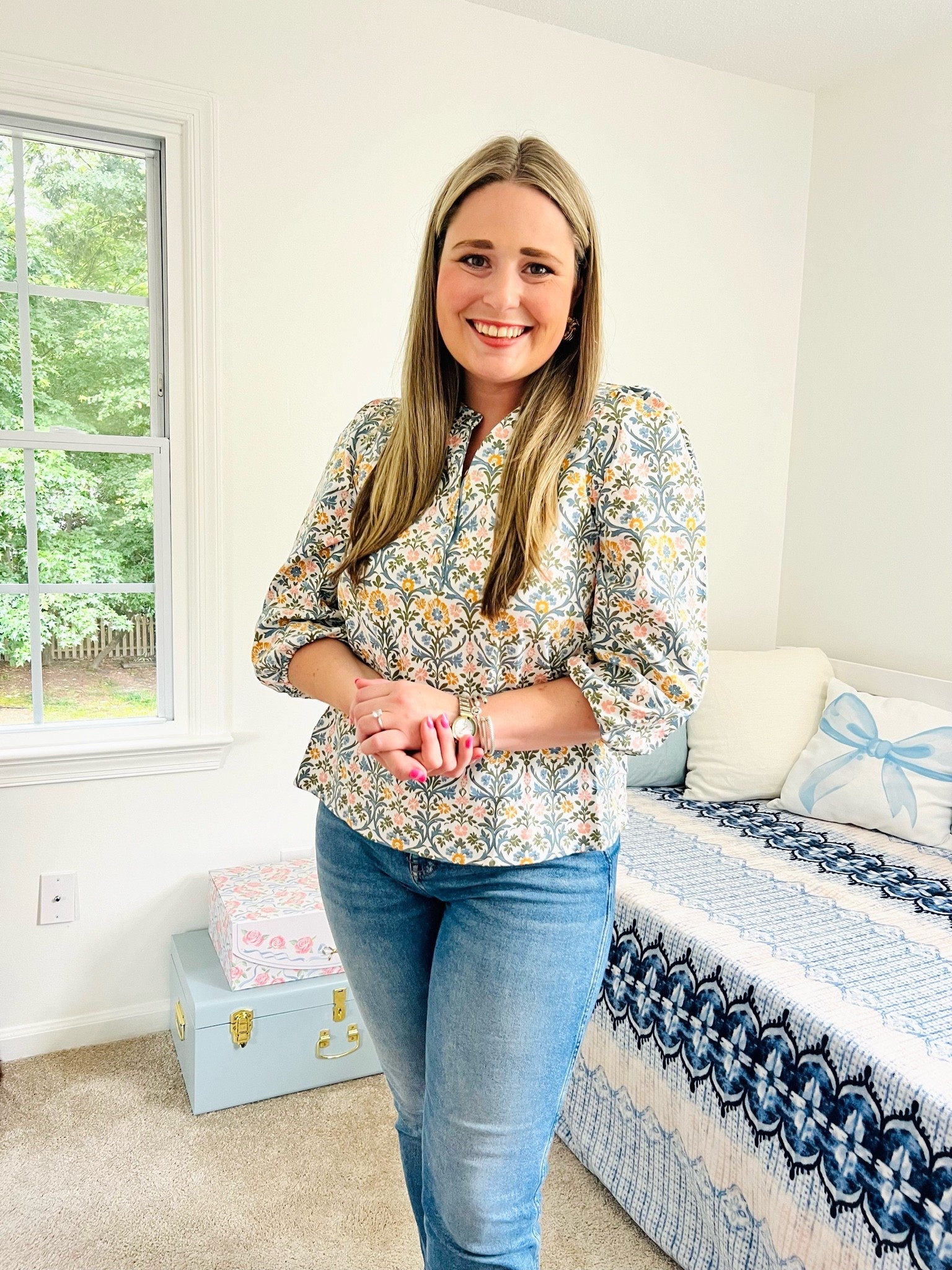Mary Square Riley Top! Wearing size L. Perfect early fall grandmillennial style top 

Use code ALK15 to save 15% on your Mary Square purchase through 7/29!

#LTKootd #LTKSeasonal #LTKMidsize
