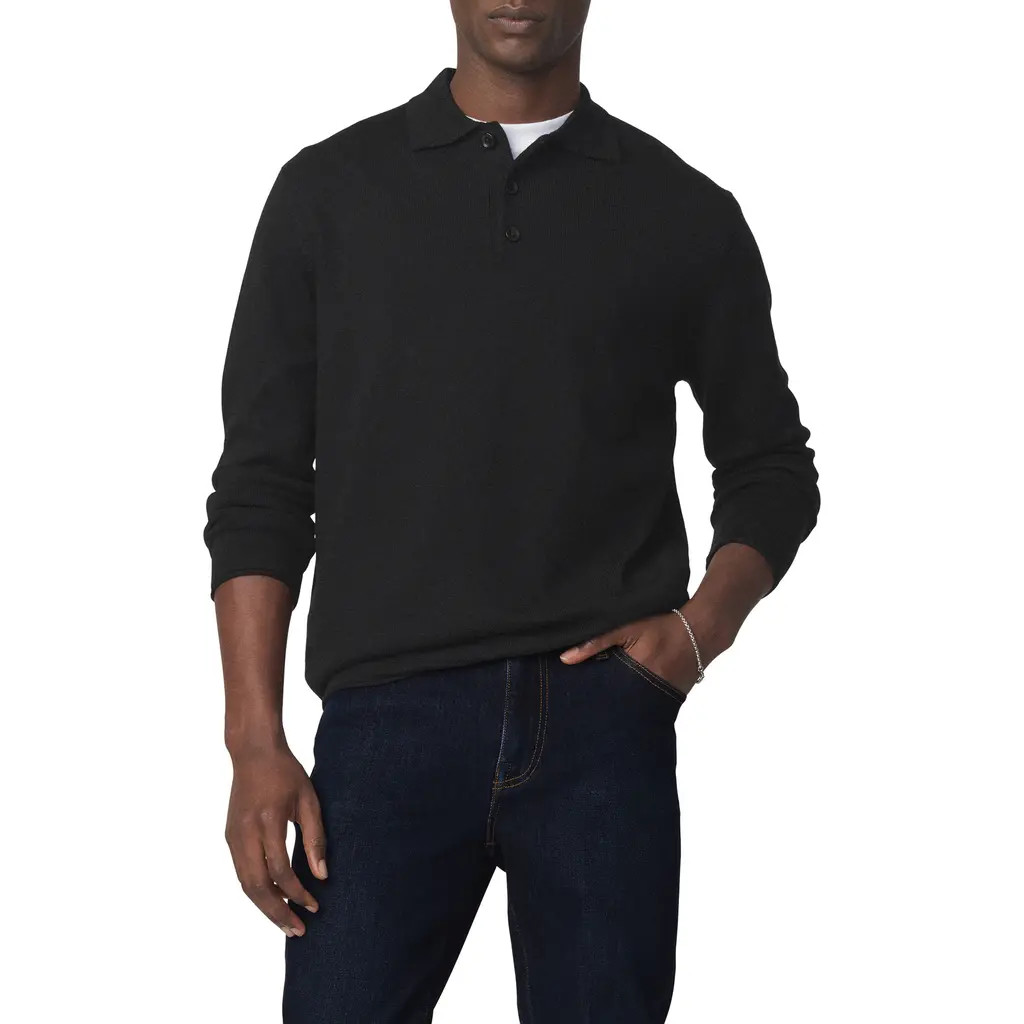 Joe's Long Sleeve Merino Wool Polo in Black at Nordstrom, Size Small | Nordstrom