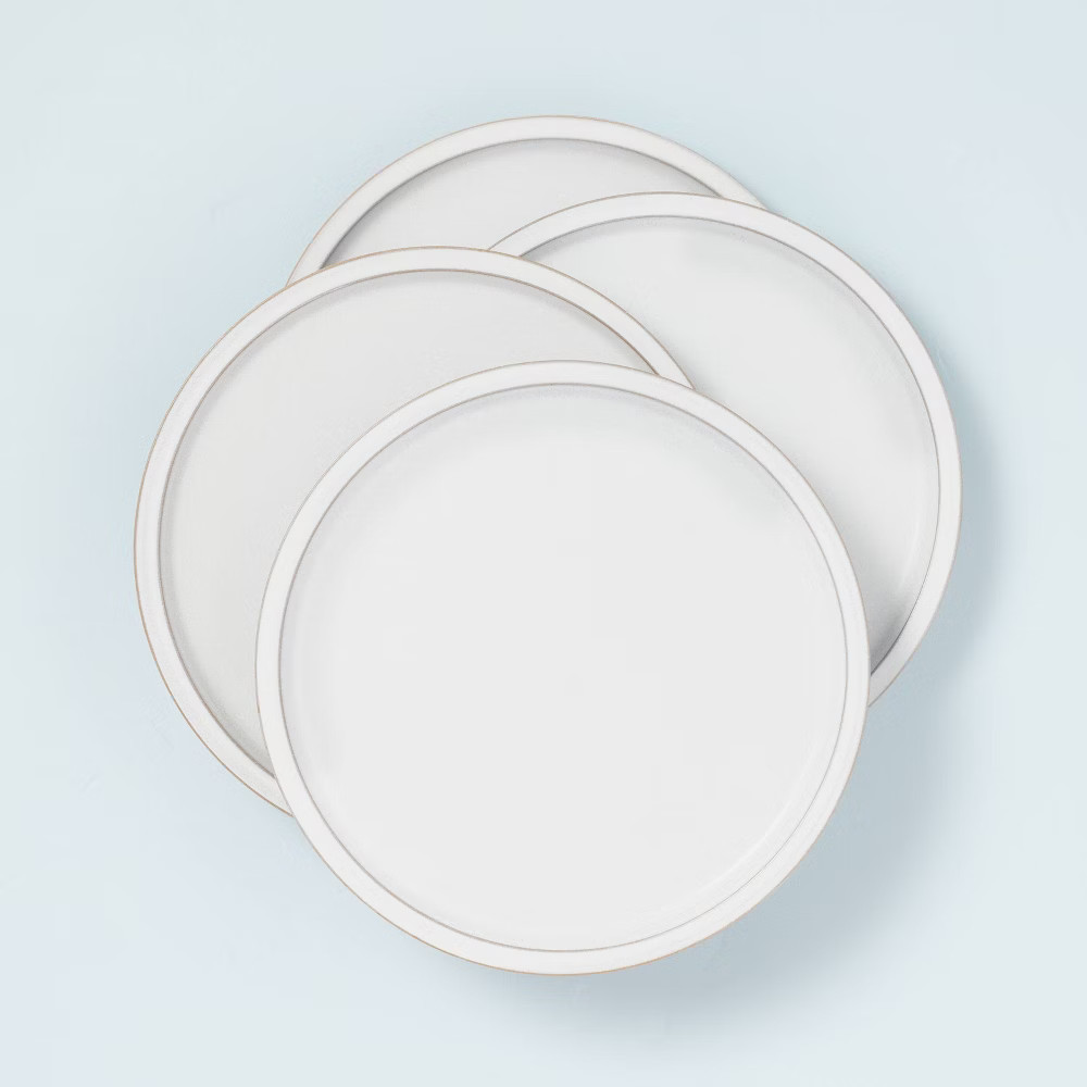 4pk Modern Rim Stoneware Dinner Plate Set Matte Sour Cream - Hearth & Hand with Magnolia | Target