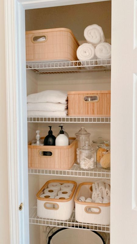 LINEN CLOSET ORGANIZERS
home organization, baskets, bamboo, closet organization, aesthetic baskets, Amazon must have, home decor finds

#LTKstyletip #LTKhome #LTKsalealert