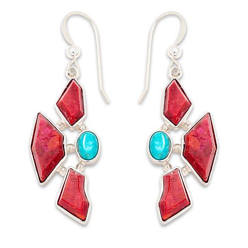 Mine Finds by Jay King Sterling Silver Red Coral and Turquoise Drop Earrings | HSN