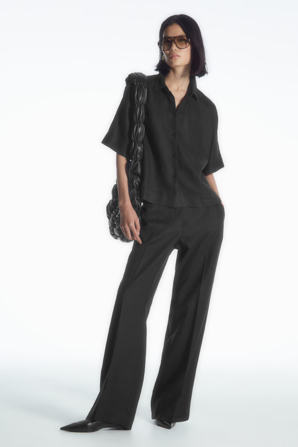 STRAIGHT-LEG TAILORED LINEN PANTS - BLACK | COS (AU)