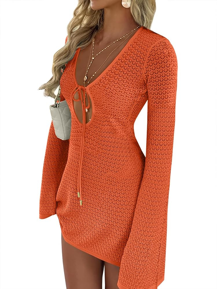 ANRABESS Womens Swimsuit Crochet Swim Cover Up Summer Bathing Suit Swimwear Hollow Out Mesh Knit ... | Amazon (US)