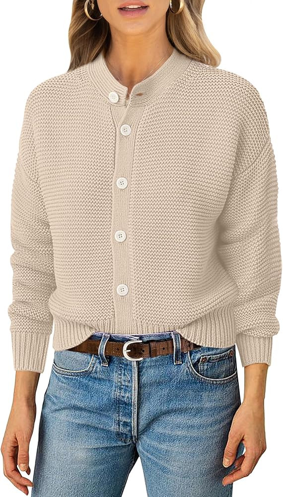 Caracilia Cropped Cardigan Sweaters for Women Long Sleeve Open Front Knit Cardigan Casual Button ... | Amazon (US)