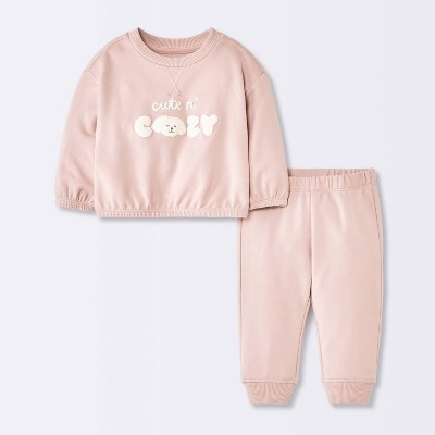 Baby Cute n' Cozy Sweatshirt and Joggers Set - Cloud Island™ Pink 6-9M | Target
