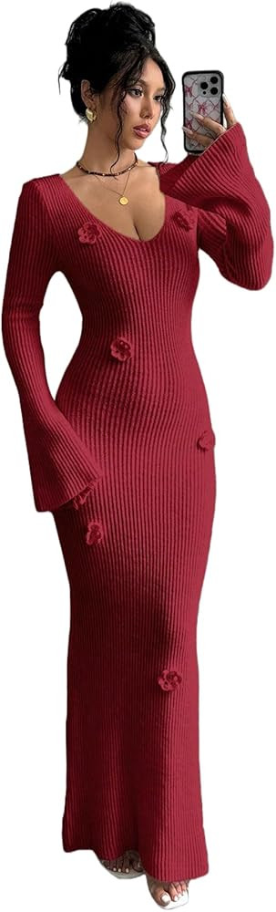 Trendy Womens Sexy Ribbed Maxi Sweater Winter Dress Long Sleeve Bodycon Warm Fall Date Night Fash... | Amazon (US)