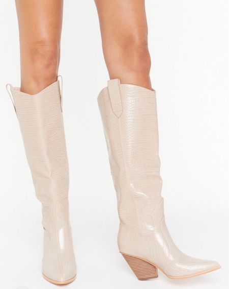 Faux leather western knee high croc boots. These are on sale right now!!!!

#LTKunder50 #LTKsalealert #LTKshoecrush