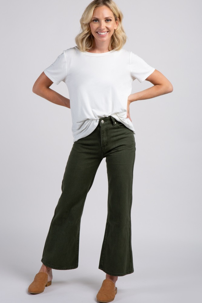 Olive Cropped Wide Leg Jeans | PinkBlush Maternity