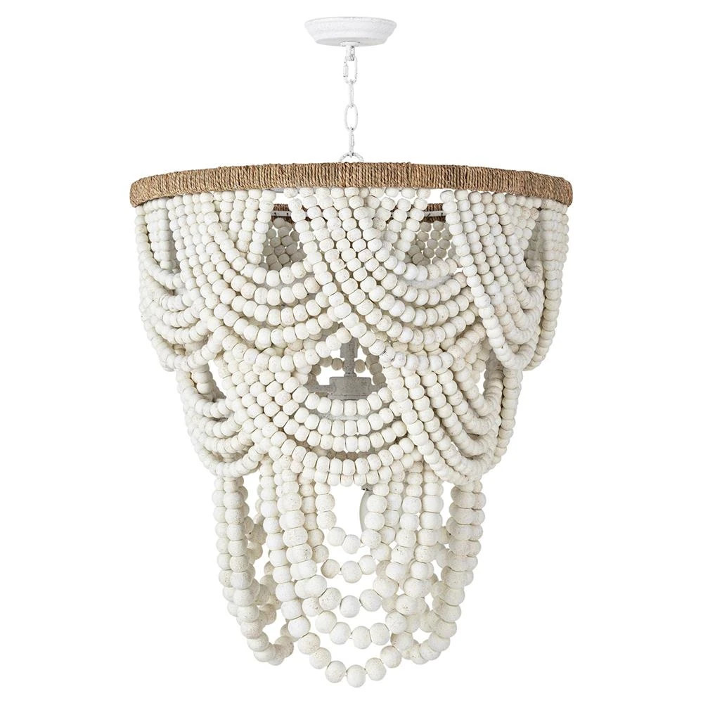 Lorelei French White Birch Wood Beads Chandelier | Kathy Kuo Home