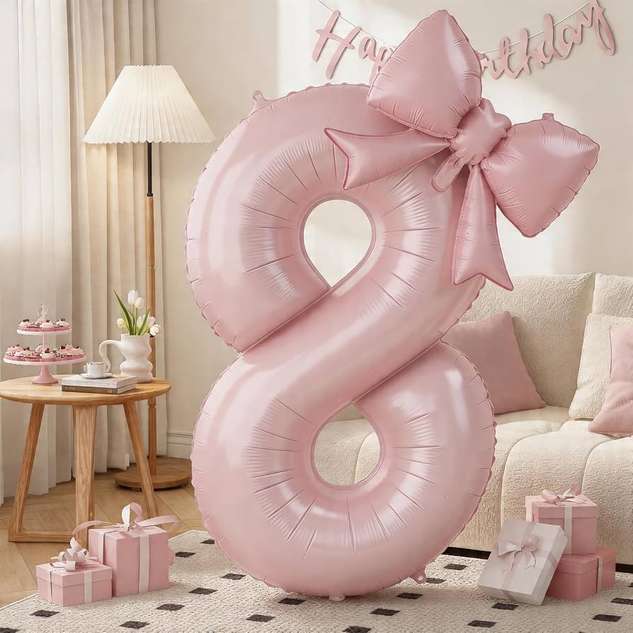 40 Inch Pink Number 8 with Bow Balloon for 8th Birthday Party Decorations | Amazon (US)