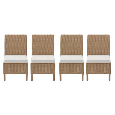 allen + roth Emerald Cove Set of 4 Wicker Brown Steel Frame Stationary Dining Chair with Cream Cu... | Lowe's