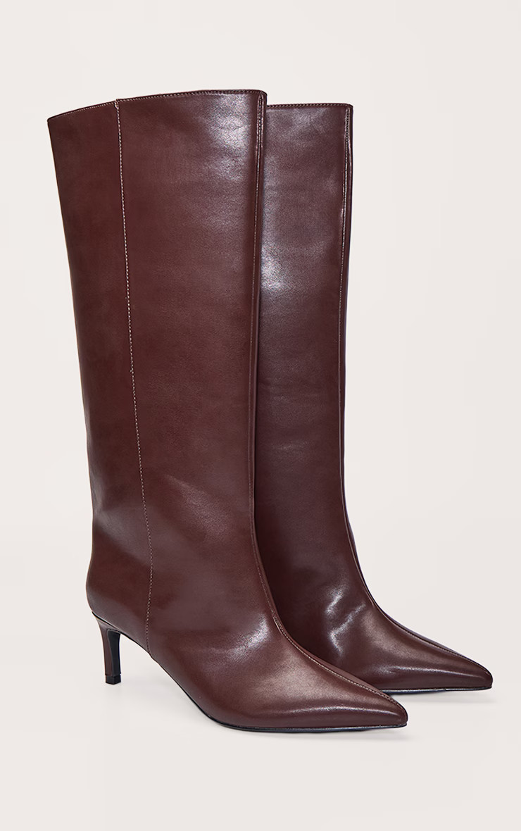 Chocolate Kitten Heeled Knee High Boot | PrettyLittleThing UK
