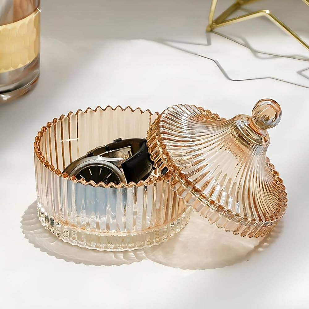 Colorful Glass Jar With Lid,Candy Cookie Jars,Jewelry Box,Buffet Jar Biscuit Containers Food Storage,Decorative Jar(Amber) | Amazon (US)