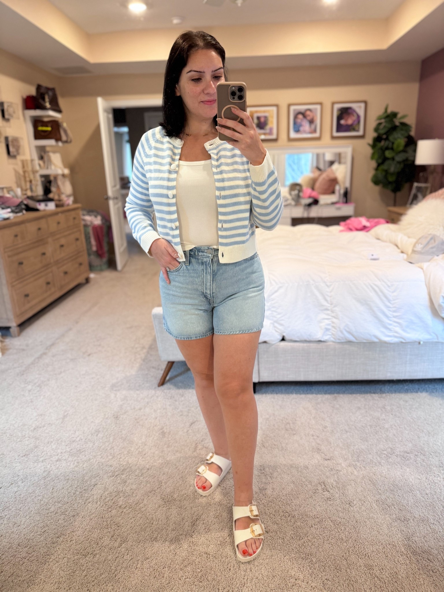 Love these Jean shorts! They have an adjustable waist so that there’s no gap! Wearing a size 28. Also this striped cardigan is perfect for spring! Wearing a size small! Sandals are the most comfy! Fit tts! 


Target style, target fashion, target fashion finds, spring break, resort outfit, resort wear, white shorts, sandals, white sandals, sandals 2026, Jean shorts, Levi’s  shorts, Target finds, postpartum, mom outfit, postpartum outfits, resort vacation outfits, resort looks, spring fashion, spring 2026, spring outfit, spring outfits, spring outfits 2026, vacation outfit, spring break outfits @Target 

#LTKSeasonal #LTKMidsize #LTKootd