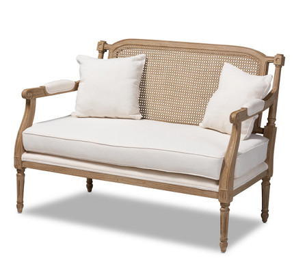 Clemence French Provincial Upholstered Whitewashed Wood Armchair