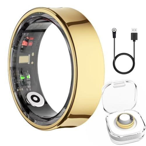 Smart Health Ring for Women Men Fitness Tracker with Heart Rate, Blood Oxygen, Blood Pressure, Sleep Monitoring, Step Counting, IP68 Waterproof for iPhone and Android, No Subscription Fee(Gold, 9) | Amazon (US)