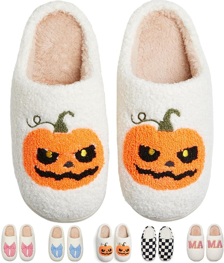 Cute Bow House Slippers Memory Foam Fuzzy Shoes for Women Non-Slip Warm Indoor Outdoor | Amazon (US)