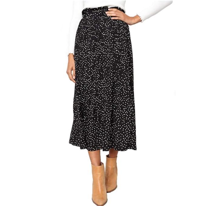 Laiyuan Casual Midi Skirt for Women High Waist Polka Dot Pleated Skirt with Pockets | Amazon (US)