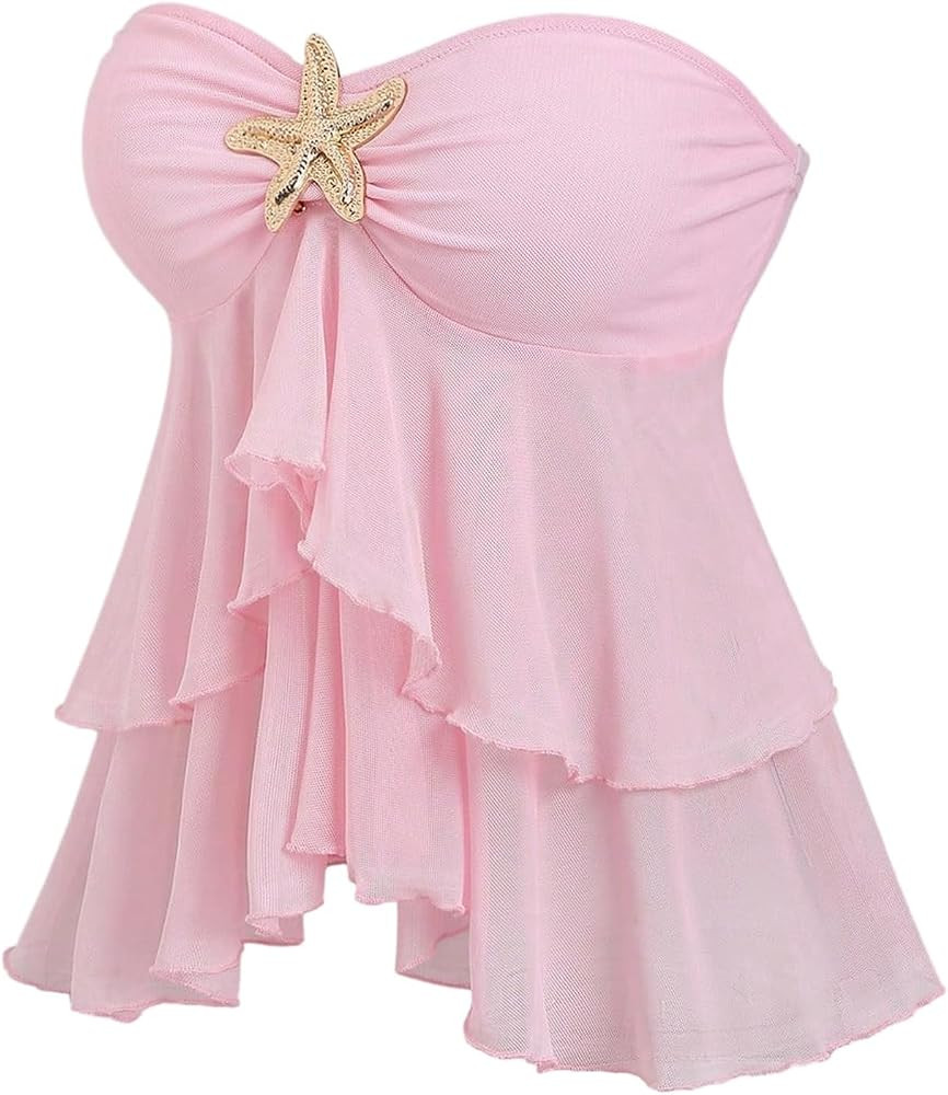 Verdusa Women's Ruffle Strapless Tube Top Tiered Layered Babydoll Tops | Amazon (US)