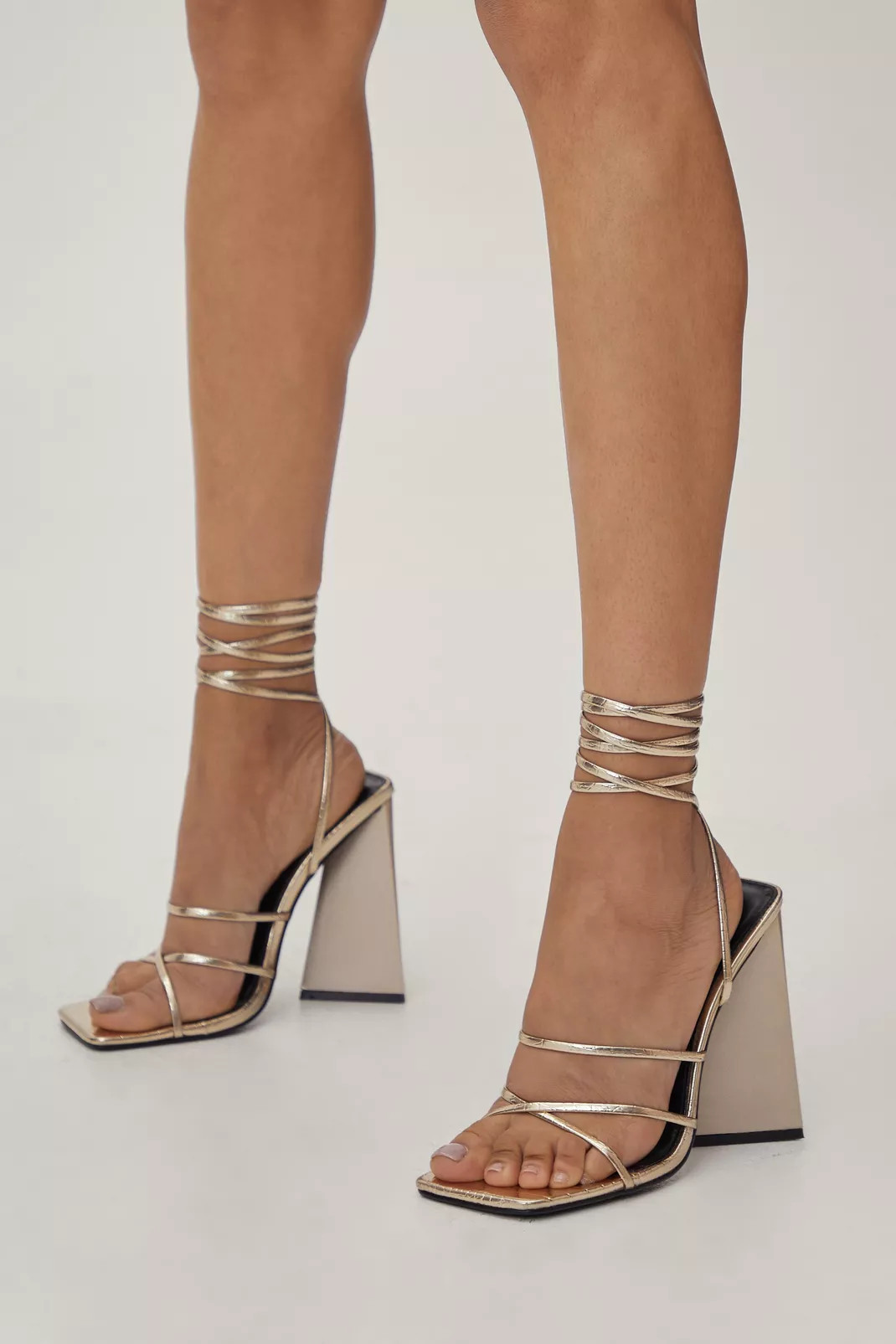 Pu Croc Strappy Flare Heels | Nasty Gal (US)