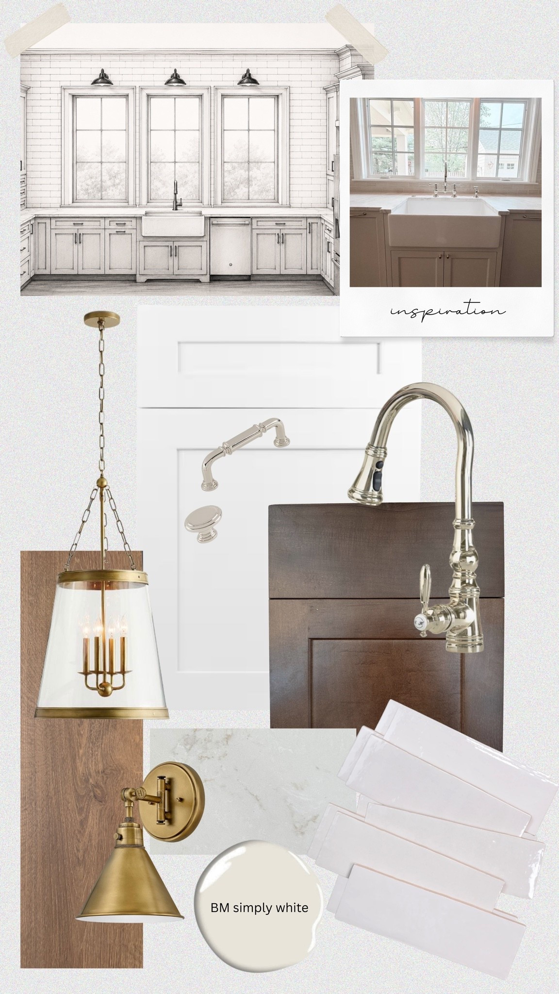 Traditional and timeless design board 🤍 featuring brass and polished nickel 

kitchen, tile, light fixtures, pendant, sconce, faucet, hardware, home, decor, design

#LTKfoodie #LTKHome #LTKU