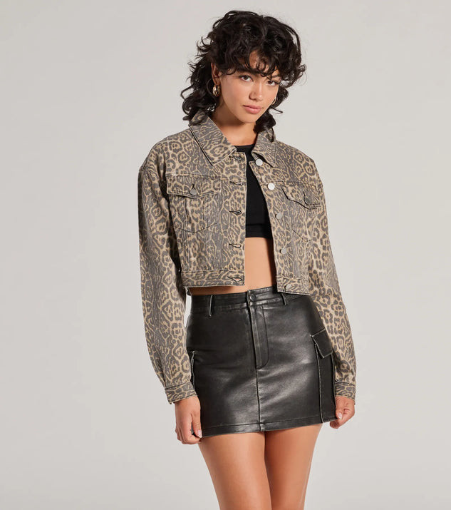 Level Up Leopard Print Denim Trucker Jacket | Windsor Stores