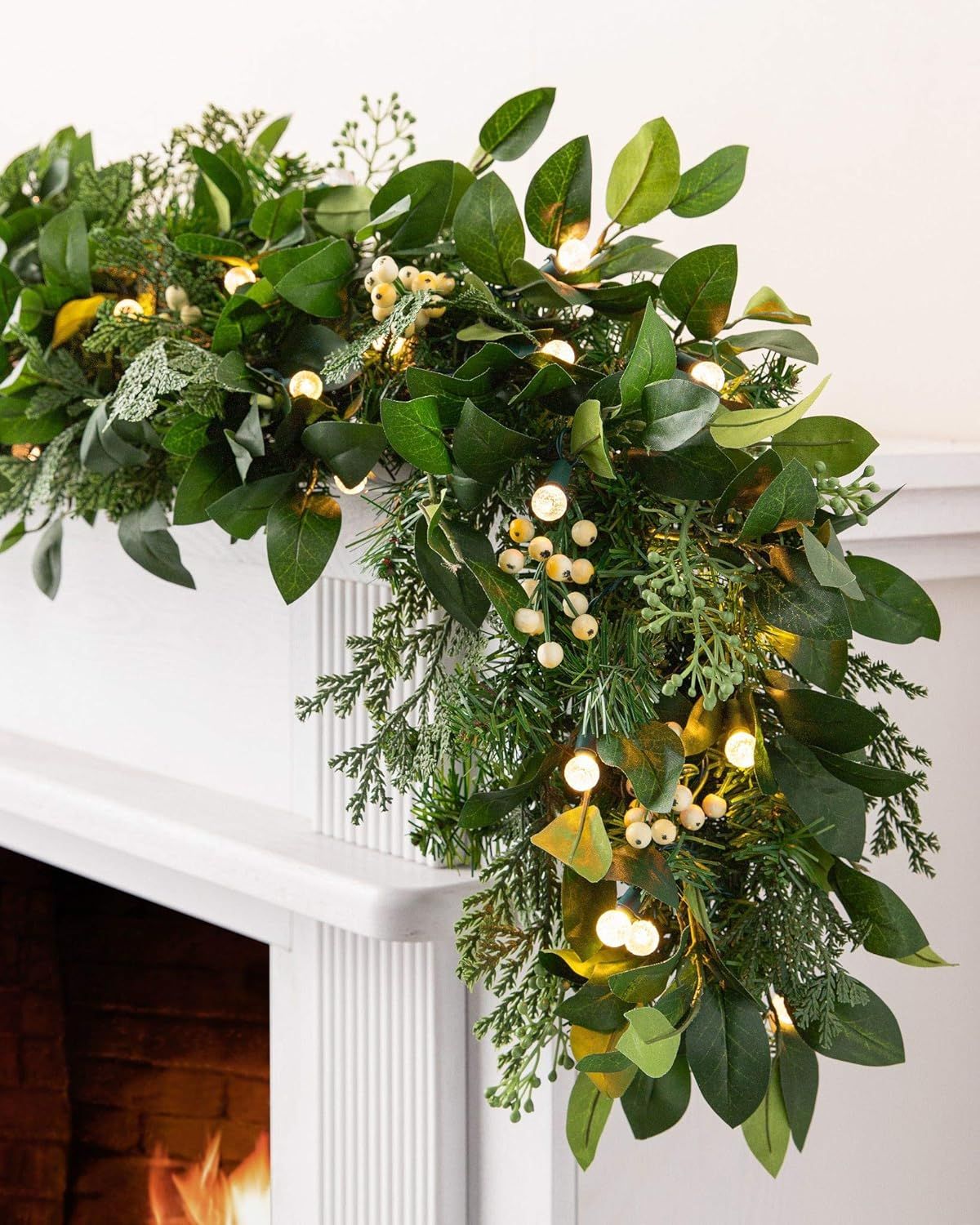 Balsam Hill 6ft Premium Prelit White Berry Cypress Artificial Garland with Battery Powered Clear ... | Amazon (US)