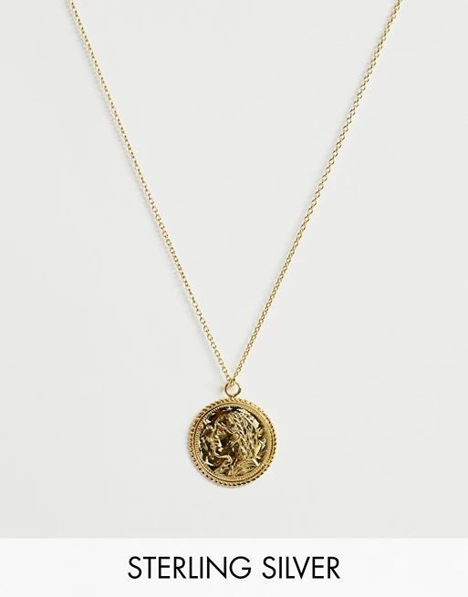ASOS DESIGN gold plated sterling silver necklace with vintage style coin charm | ASOS US
