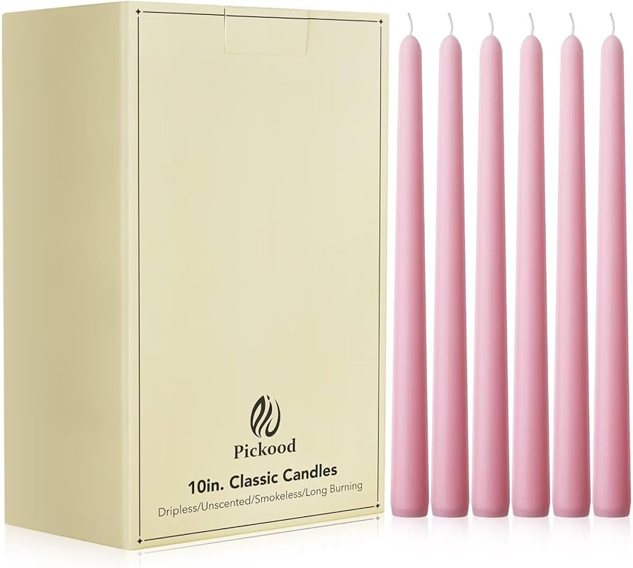 10-Inch Tall Unscented Dripless Taper Candles Bulk 30 Pack - Pink Taper Candles Bulk, Perfect for... | Amazon (US)