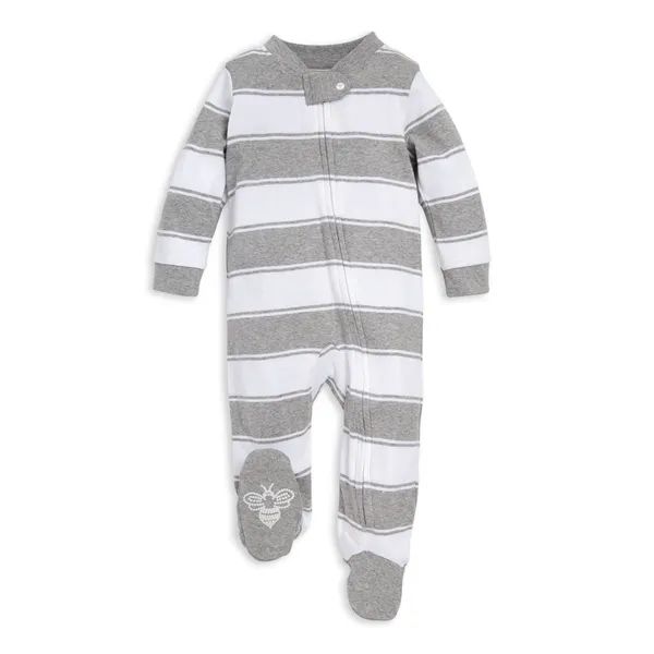 Rugby Stripe Organic Baby Zip Front Loose Fit Footed Pajamas | Burts Bees Baby