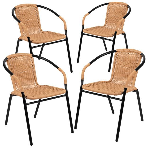 Flash Furniture 4 Pack Rattan Indoor-Outdoor Restaurant Stack Chair | Target