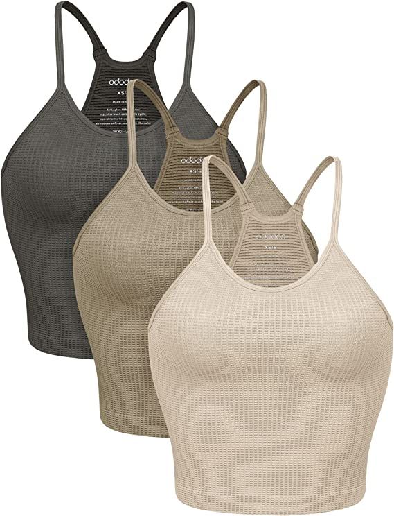 ODODOS Women's Crop 3-Pack Waffle Knit Seamless Camisole Crop Tank Tops | Amazon (US)