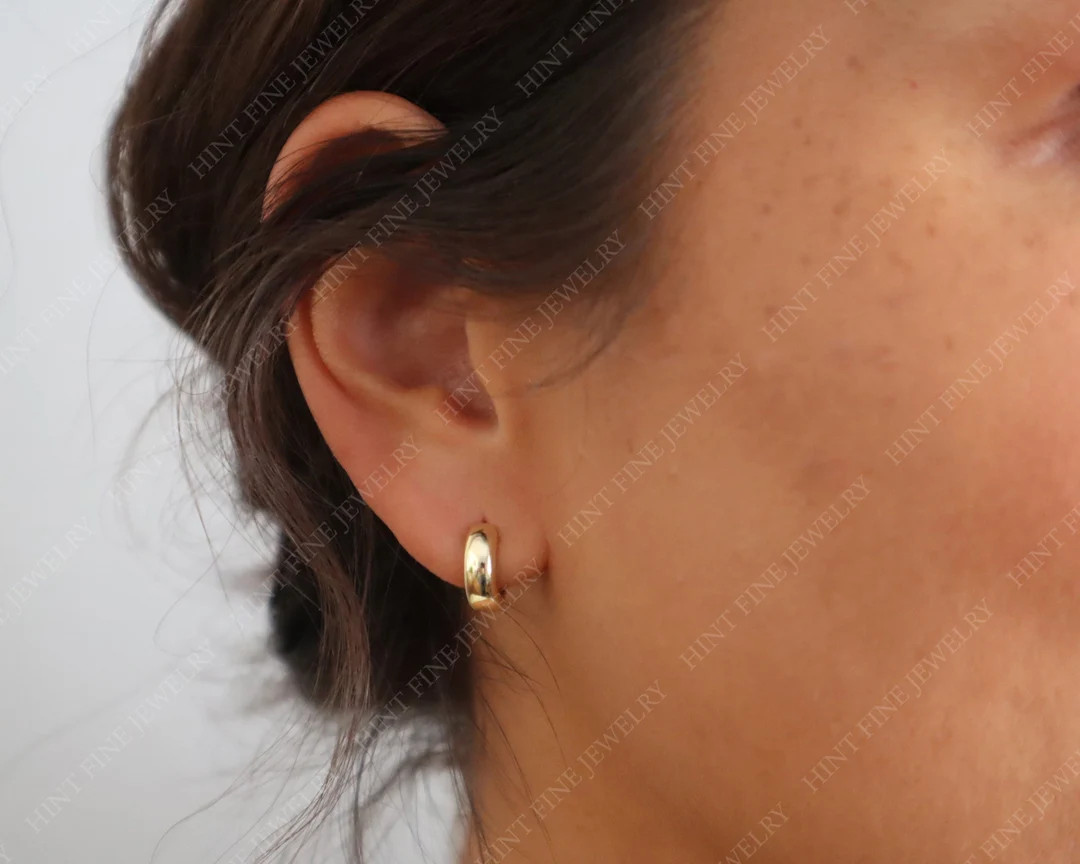 Bold Thick Hoop Huggie Earrings, 18K Gold Sterling Silver Small Gold Huggie, Statement Everyday H... | Etsy (US)