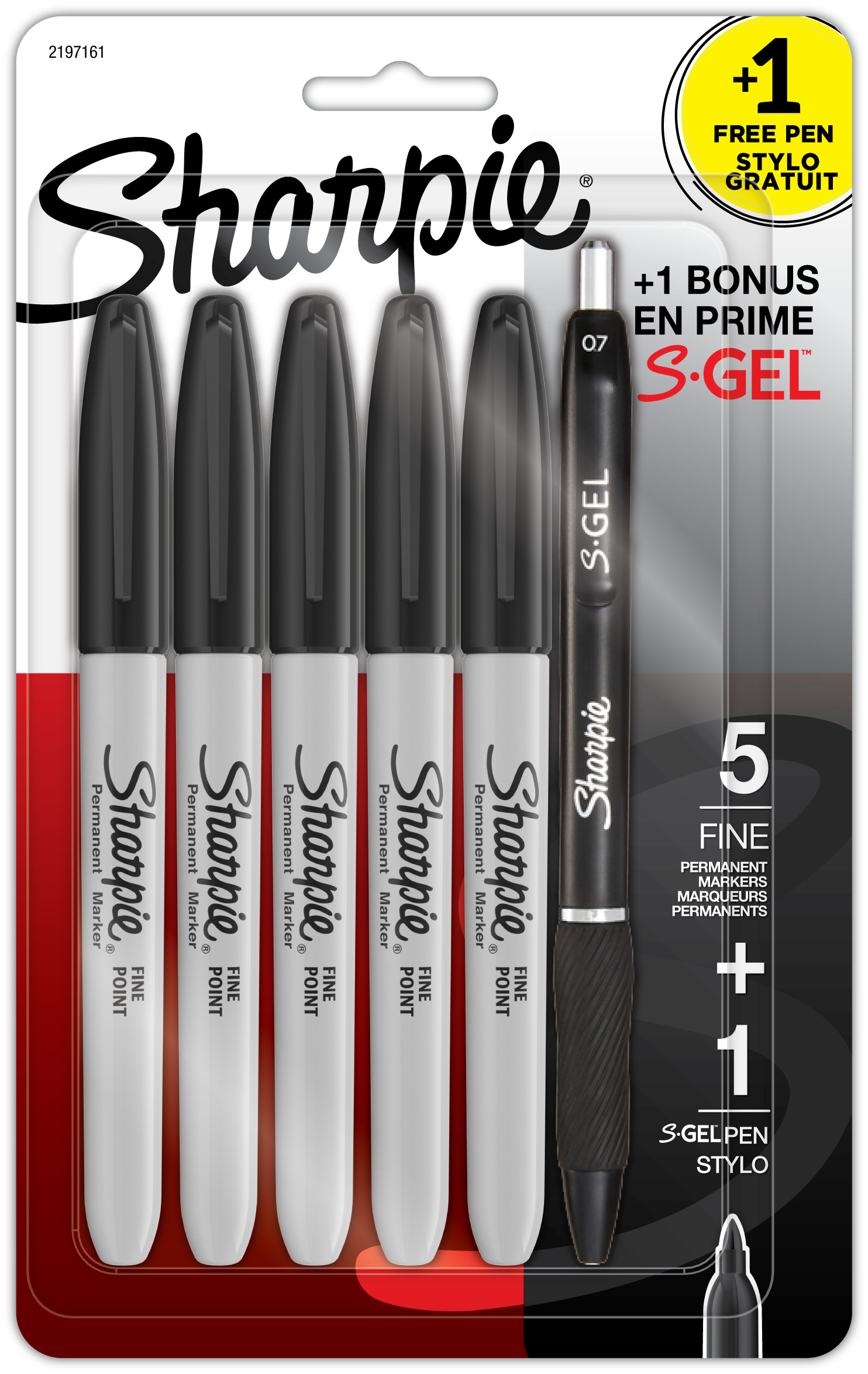 Sharpie Permanent Markers, Fine Point, Black, 5 Count, Includes 1 Bonus S-Gel Pen (0.7mm) | Walmart (US)