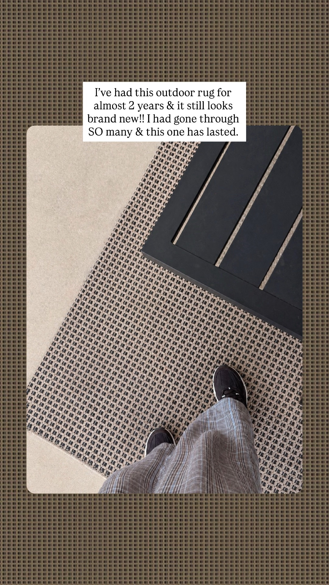 Outdoor rug that instantly makes the space feel more finished.

I like the subtle pattern and neutral tonesss!! it works with everything and hides dirt well, which is obvi important for outdoor spaces. Easy way to warm up concrete without overthinking it!!

#targetpartner @target #target #ltkhome #targetfinds #outdoorliving #patioinspo #neutralhome #homedecorfinds #organicmodern #simplehome #timelessdesign