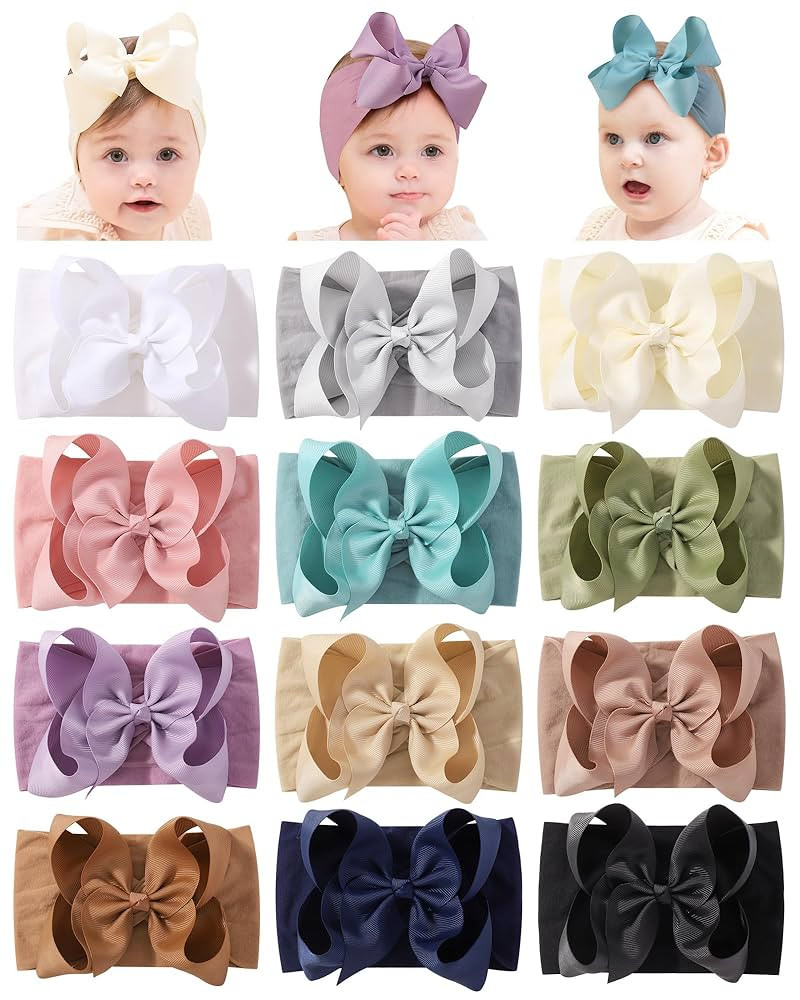 doboi 12pcs Big Baby Bows Baby Girl Headbands Ribbon Bow Hair Accessories Nylon Headband Bows for... | Amazon (US)
