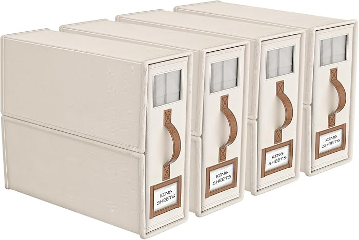 4 Pack Foldable Bed Sheets Set Organizers and Storage(King & Queen Size),Linen Fabric Closet Orga... | Amazon (US)