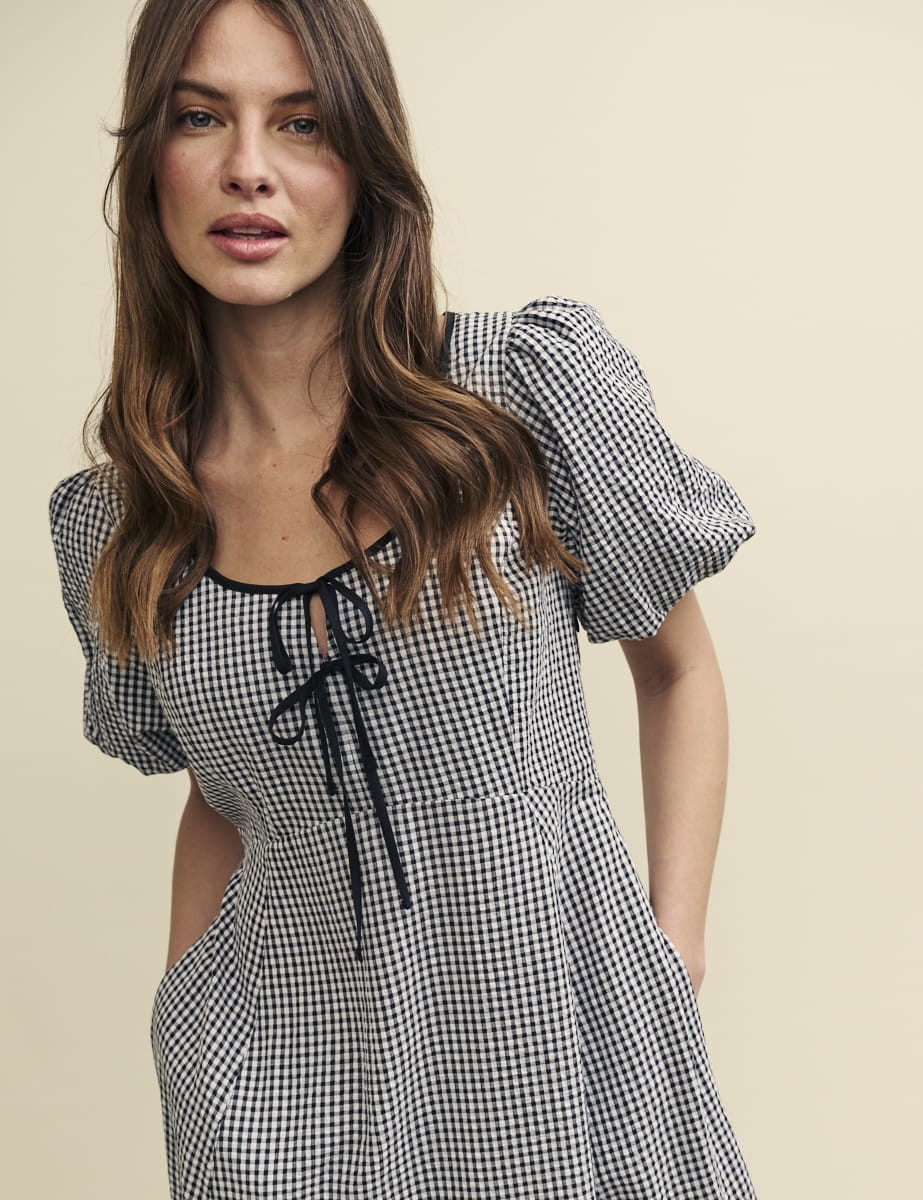 Black Gingham Tie Detail Bertie Midi Dress | Nobody's Child