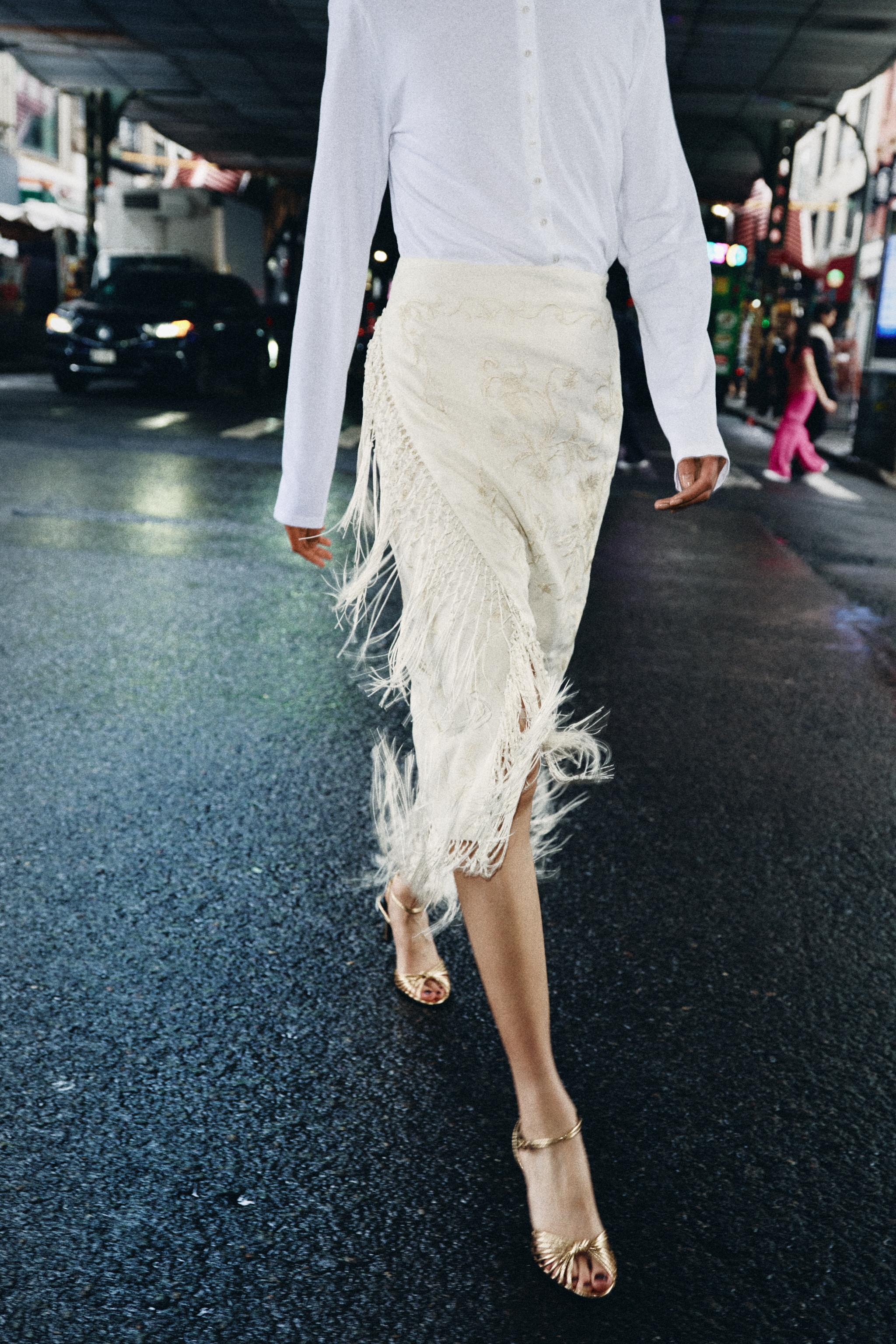 ZW COLLECTION 100% LINEN EMBROIDERED MIDI SKIRT | Zara US