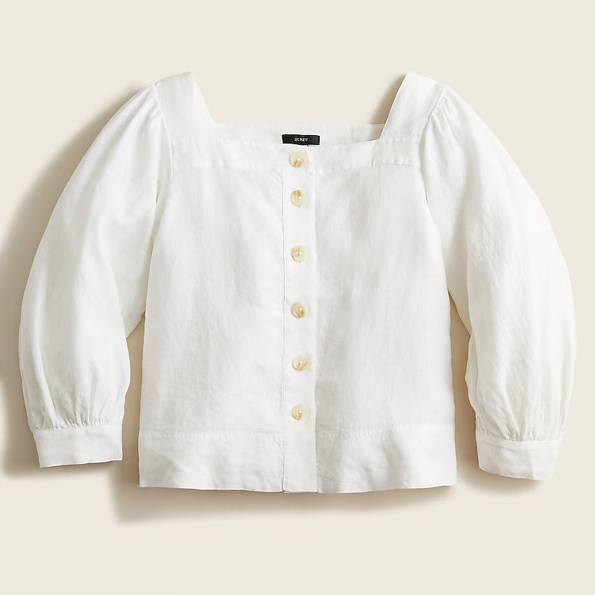 Squareneck button-front linen top | J.Crew US