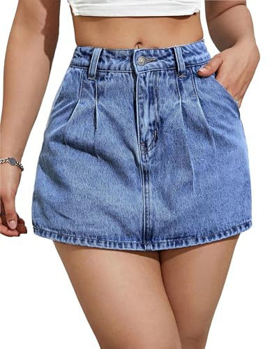 Flvsun Women's Denim Skirt High Waist Casual Denim Skort Women Mini Jean Skirt Shorts Fold Pleated Design Mid Blue L. | Amazon (US)