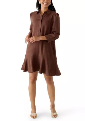 Women's 3/4 Sleeve Collar Neck Solid A-Line Dress | Belk