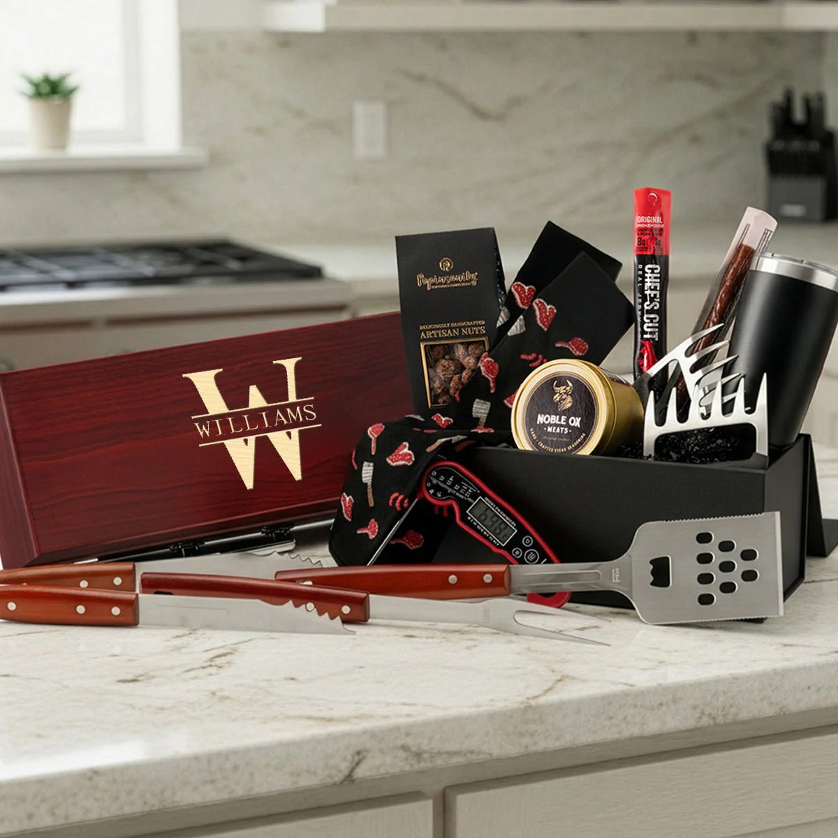 Carnivore's Delight Meat Lover BBQ Gift Basket w Grill Tools | HomeWetBar.com